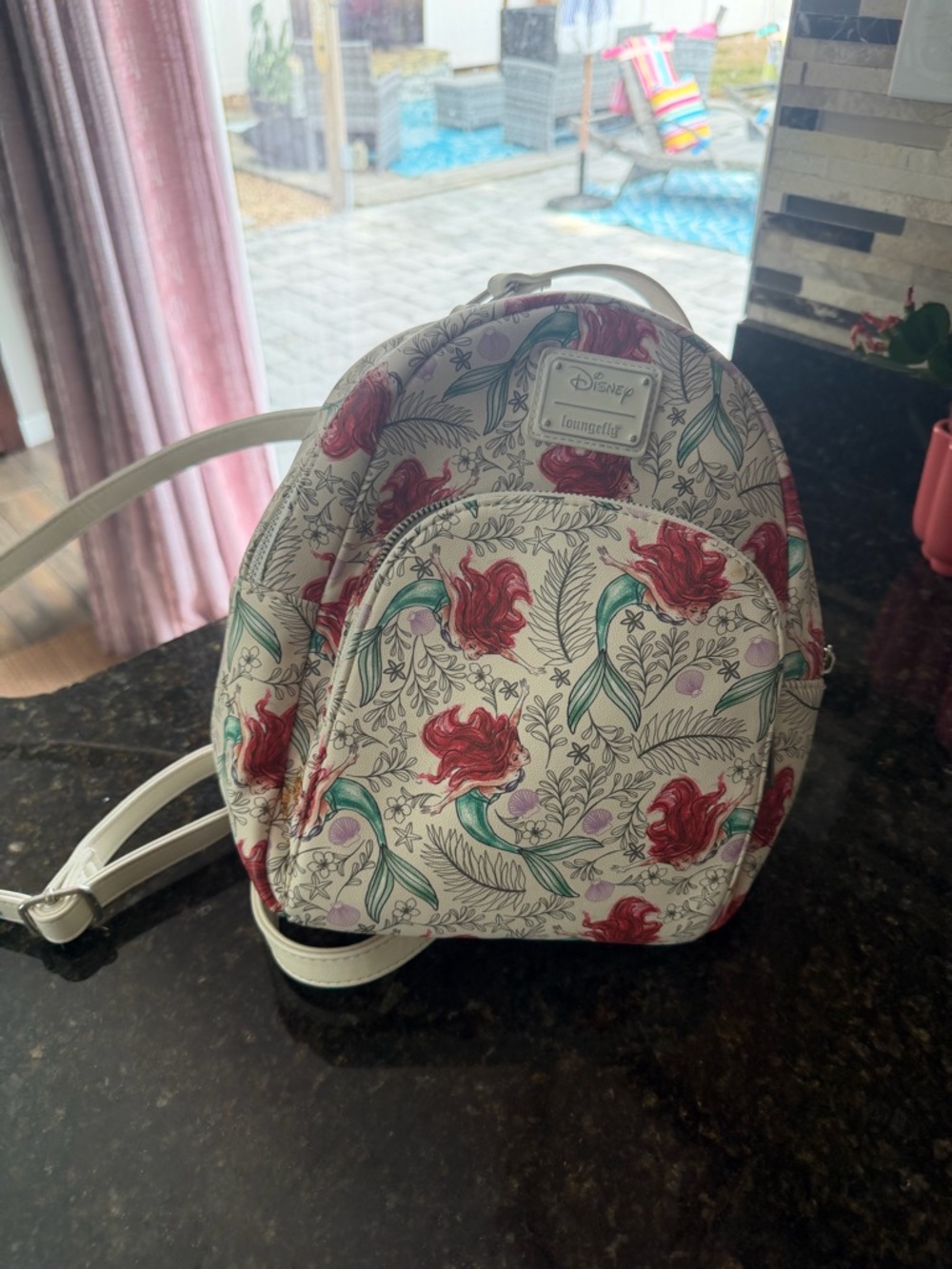 Loungefly White Mini Backpack with Red Floral & Green Accents